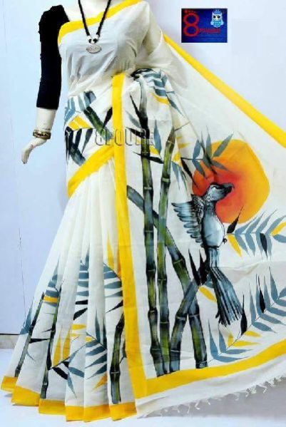 Hand Printed Malmal Cotton Saree 02