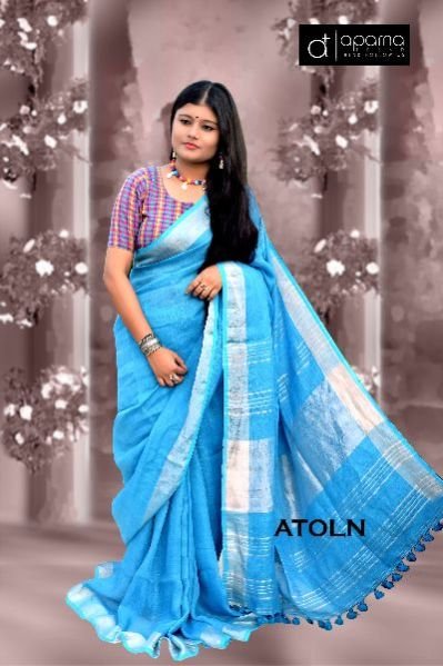 Plain Linen Saree 02