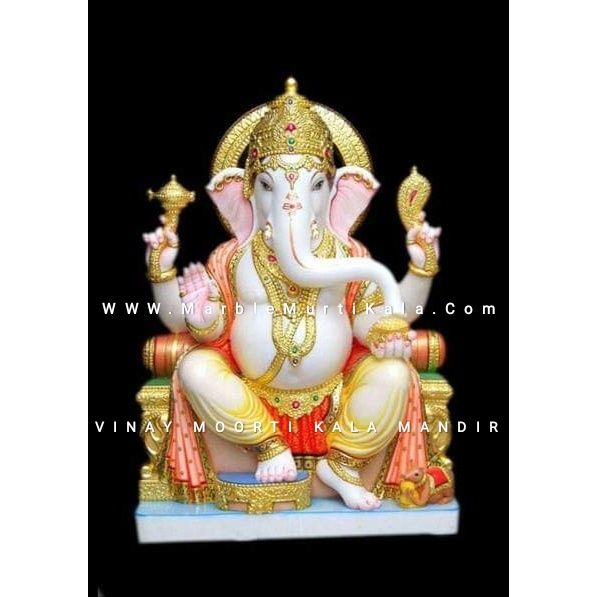 Multicolour Makrana Marble Ganesh Statue