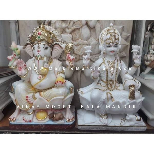 Ganesh Ji with Laxmi Ji Marble Statue