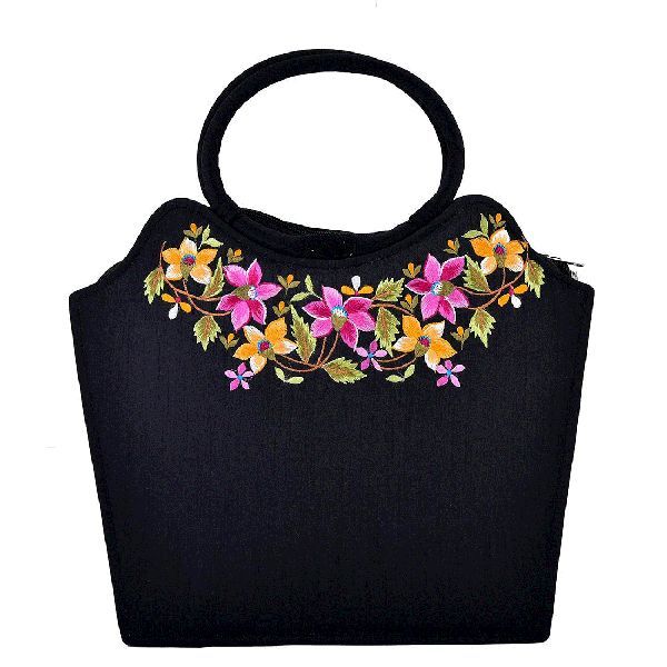 Incredible Black Coloured Embroidery Shopping Bag
