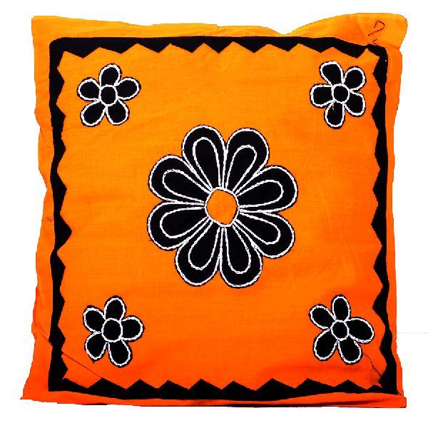 Yellow Coloured Flower Design Appliqué Pattern Cushion Covers