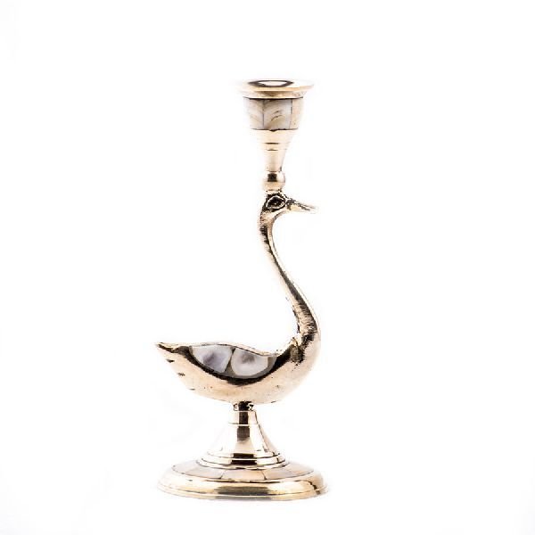 Charming Stone Work Brass Duck Model Candle Stand