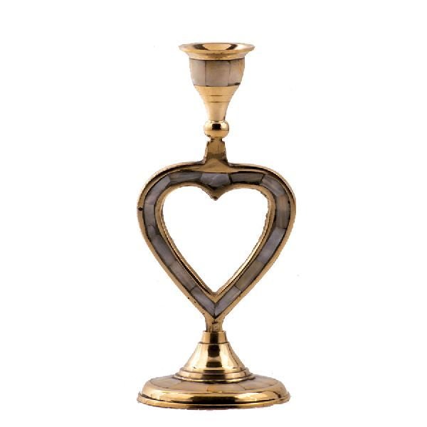 Gorgeous Stone Work Brass Heart Model Candle Stand