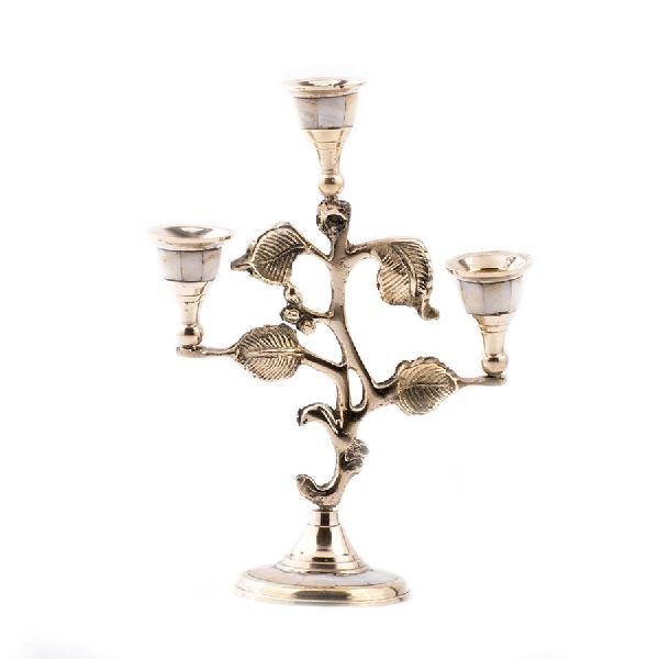 Fashionable Stone Work Brass Tree Model Candle Stand