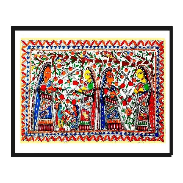 Marvellous Madhubani Painting Of Krishna Dancing With Gopis