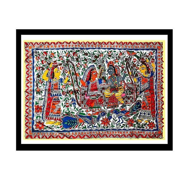 Outstanding Madhubani Painting Of Krishna And Radha On Swing