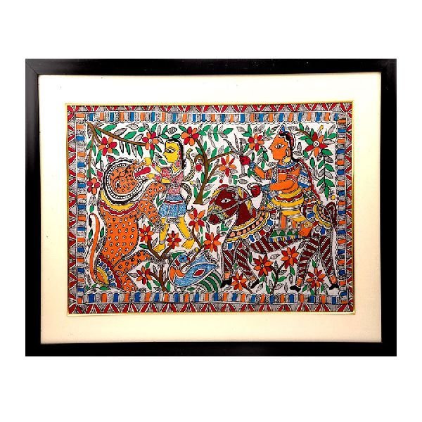 Praiseworthy Madhubani Painting Of Bharat Playing With Lion