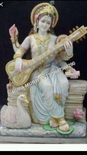 Stone Saraswati Statue with Veena