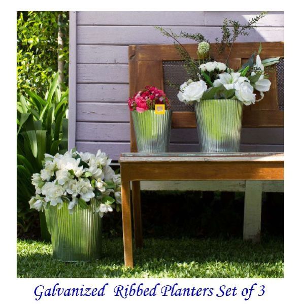 Galvanized Ribbed Planter Set of 3