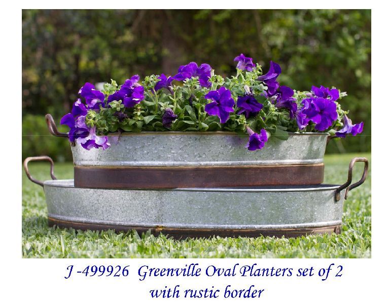 J-499926 Greenville Oval Planter Set of 2 with Rustic Border