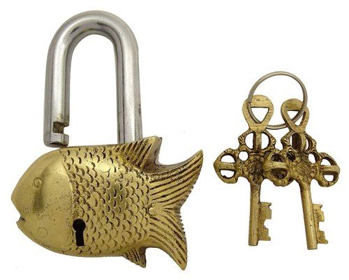 Antique Finishing Beautiful Home Decor Handcrafted Fish Padlock Brass Lock