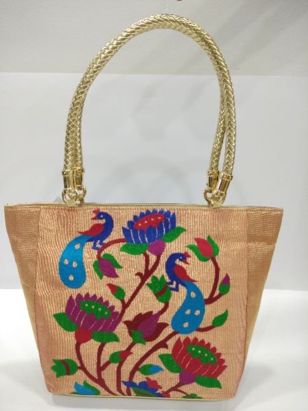 Semi Paithani Big Golden Handbag Maroon