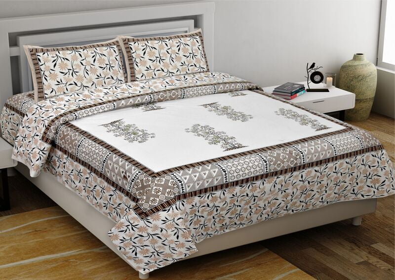 Bunch Tree With Floral Brown Border Double Bedsheet
