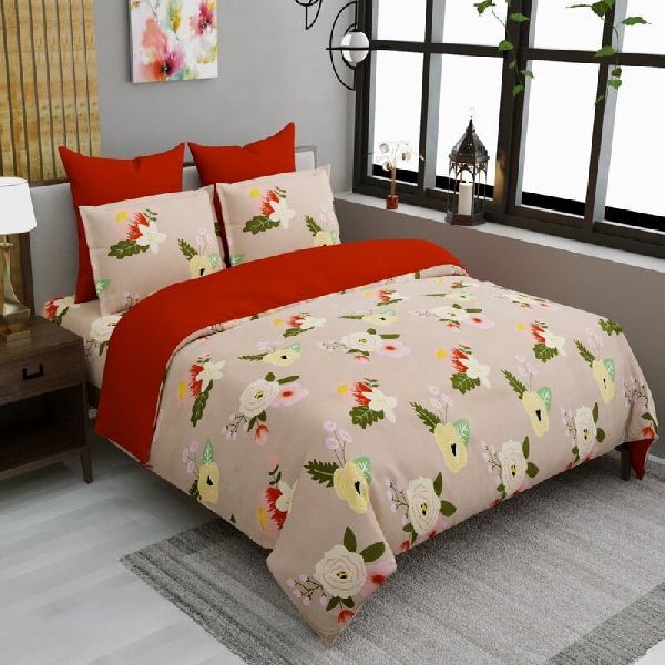 Glace Cotton Cream Base Floral Double Bedsheet with 2 Pillow Cover