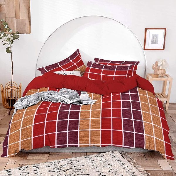 Glace Cotton Multi Check Pattern Double Bedsheet with 2 Pillow Cover