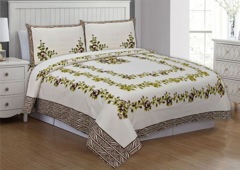 Yellow Square Bouquet With Fine Brown Border Double Bedsheet