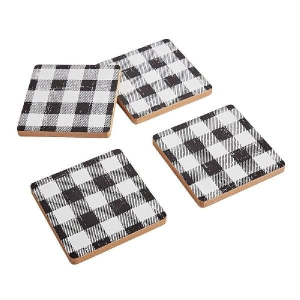 MH-9024 Buffalo Check Plaid Wooden Coaster Set S/4