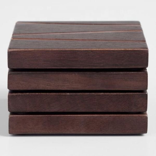 MH-9022 Modern Wood Square Coaster S/4