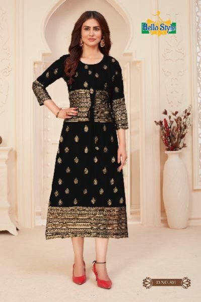 Hello Style Tanishk 3 Black Rayon Kurti