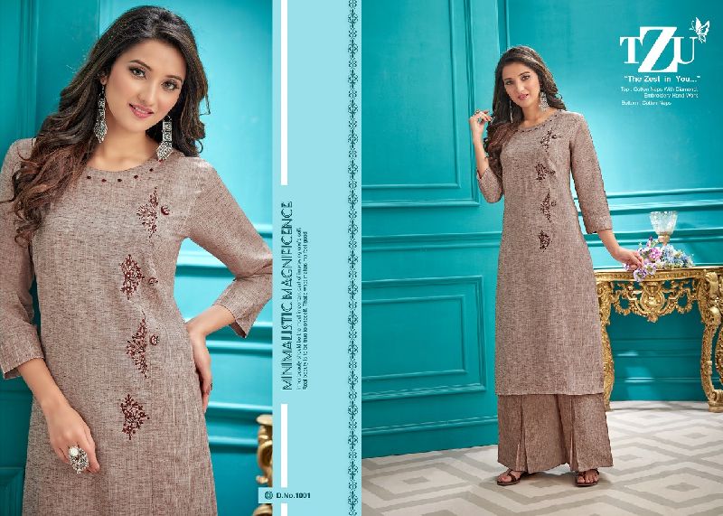 TZU Crayons kurti with plazzo cotton Kurti Catalog