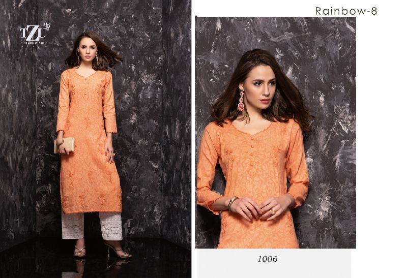 TZU Rainbow 8 kurti with plazzo cotton Kurti Catalog