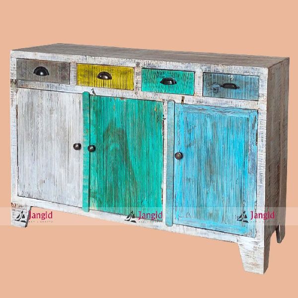 Chalk Distressed Solid Wood Sideboard Cupboard