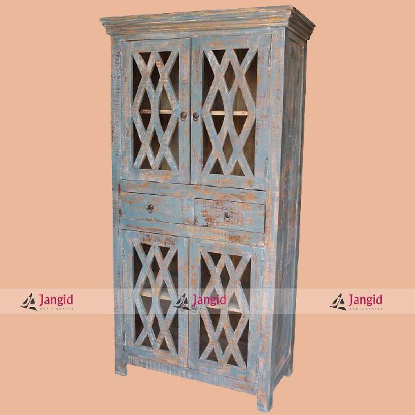 Indian Wooden Glass Door Almirah