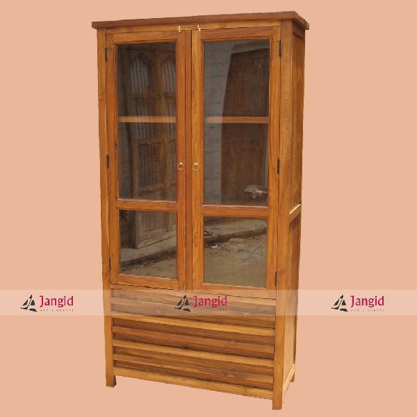 Soild Teak Wooden Glass Cabinet