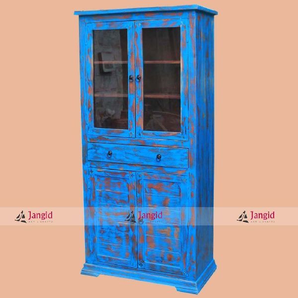 Wooden Distress Living Room Crockery Display Unit