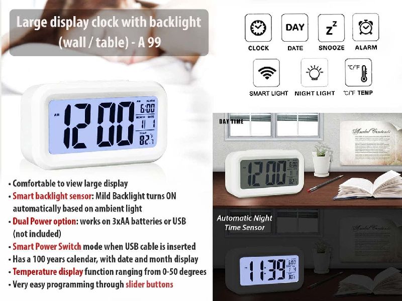 A99 – Large Display Clock With Backlight (Wall / Table)