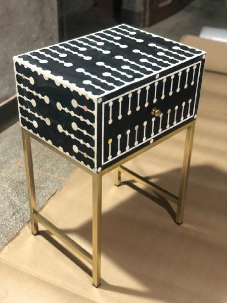Bone Inlay Bedside Black Resin