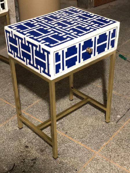 Bone Inlay Bedside Blue Resin with MS Legs