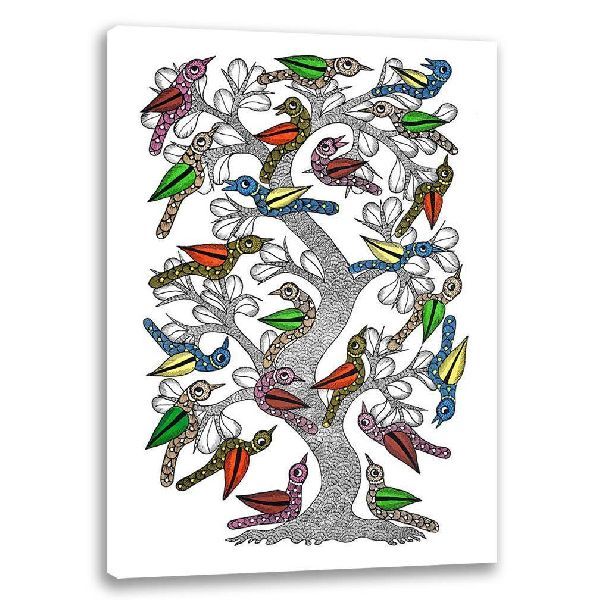 Chirping Birds | Gond Painting