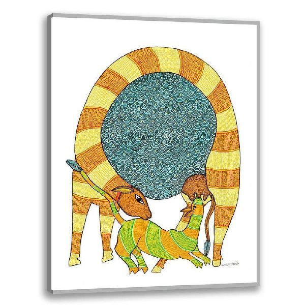 Deer and Fawn | Gond Painting