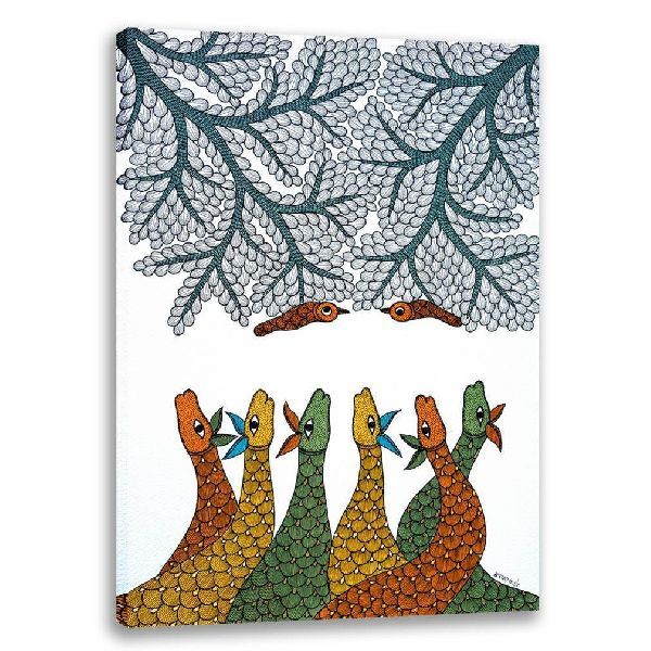 Deers and Birds | Gond Painting