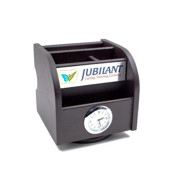 WP-15-1 Wooden Pen Holder with Clock