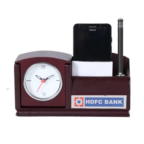 WP-4 Wooden Pen Holder with Clock