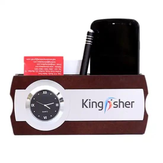 WP-6 Wooden Pen Holder with Clock