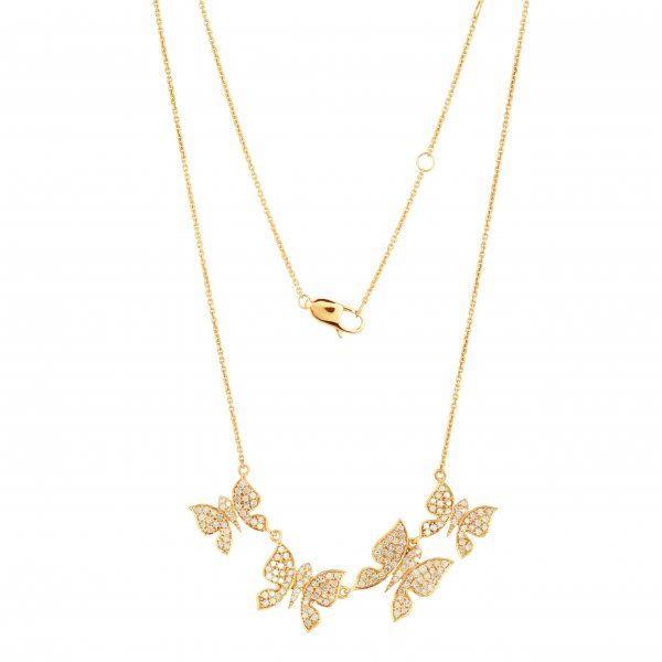 Yellow Gold Four Butterfly Diamond Necklace