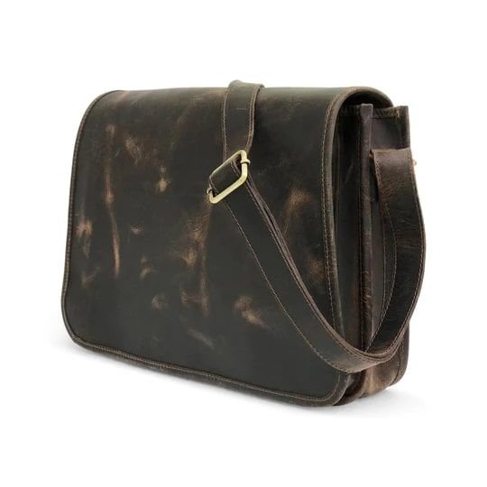 Genuine Black Leather Messenger Bag