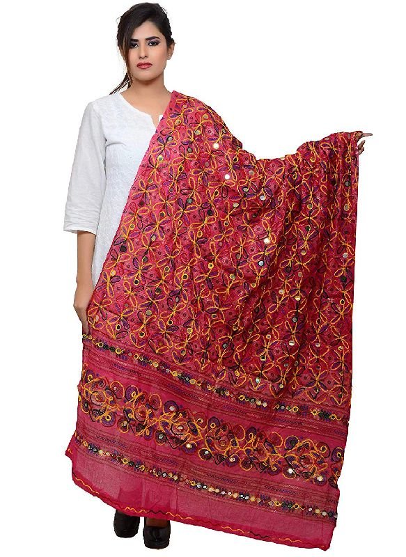 TS0272 Pink Embroidered Flower Pattern Dupatta