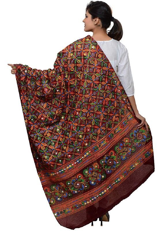 TS0279 Maroon Embroidered Flower Pattern Dupatta