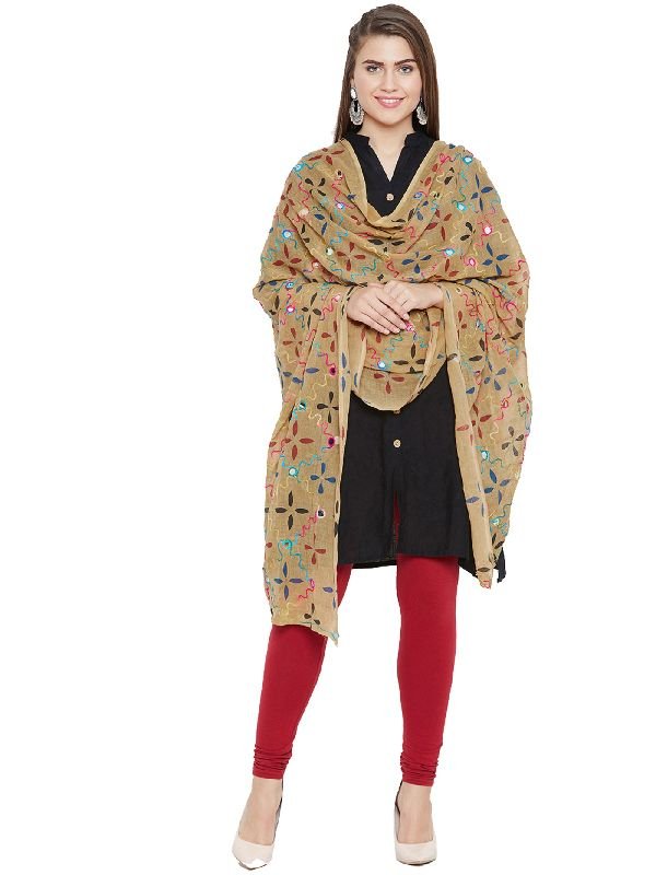 TS1222 Fawn Ladies Embroidered Star Design Dupatta