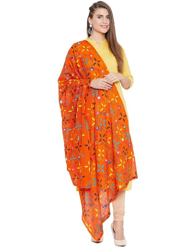 TS1223 Orange Ladies Embroidered Star Design Dupatta
