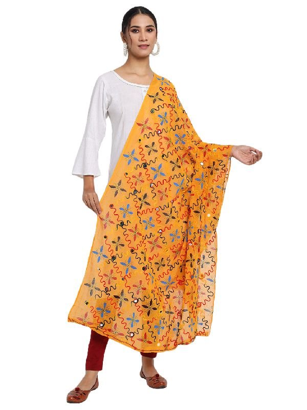 TS1228 Mustard Ladies Embroidered Star Design Dupatta