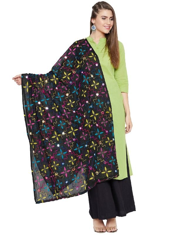 VASTRAATS1221 Black Ladies Embroidered Star Design Dupatta