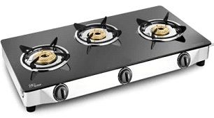 BRASS THREE BURNERS WITH GLASS AND STEEL FRAME