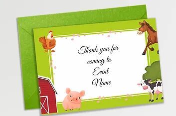 Customized Farm Animal Theme Thank You Cards (PS TCard 02)