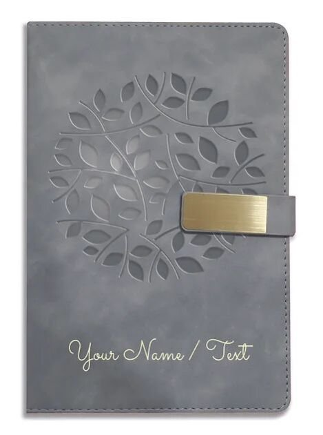 Personalized Hardbound VLVT FINISH NoteBook/Diary with MAGNETIC Lock-NB Grey 001
